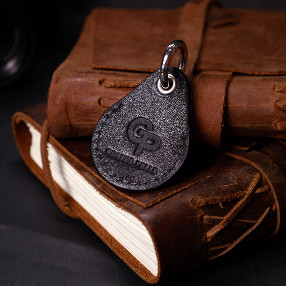 Шкіряний брелок-тримач для Apple AirTag GRANDE PELLE 11616 Чорний Київ - фото 4