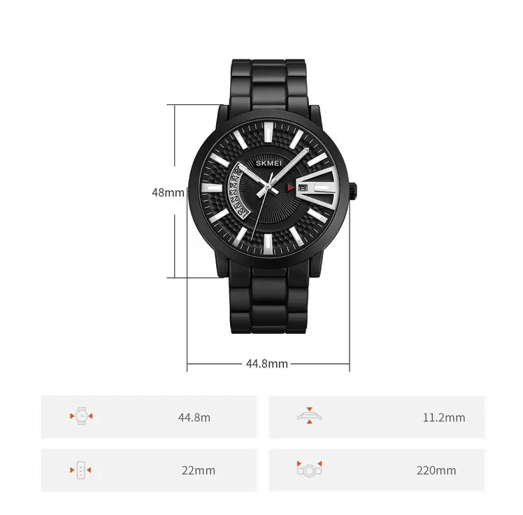 Мужские часы Skmei 1985 на браслете (Черные с серебристым) Киев - изображение 10