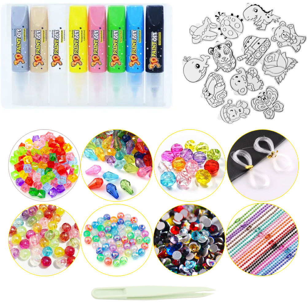 Вітражні фарби та аксесуари для DIY-виробів, намистини та гумки, набір творчості, Set 1 Кам'янець-Подільський - фото 1