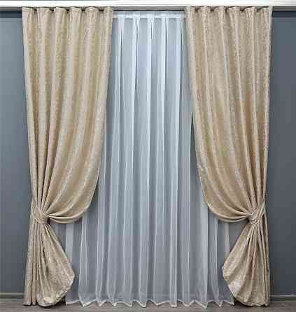 Комплект готових штор VR-Textil Льон мармур Pavliani VO № 1713ш айворі 150х275 см 2 шт (33-0613) Київ