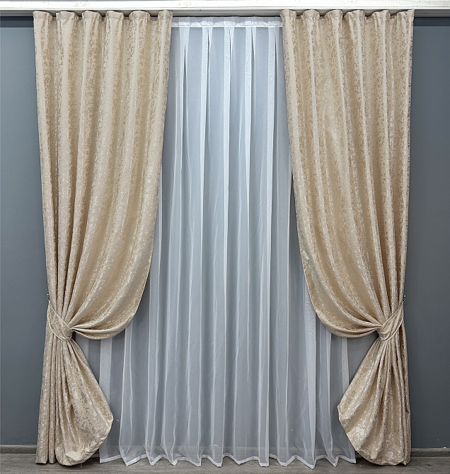 Комплект готовых штор VR-Textil Лен мрамор Pavliani VO № 1713ш айвори 150х275 см 2 шт (33-0613) Киев - изображение 2