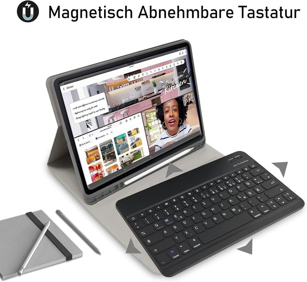 Чехол с Bluetooth клавиатурой QWERTZ для Samsung Galaxy Tab S7 FE/S7+/S8+ 12,4 дюйма съемный защитный черный Киев - изображение 9