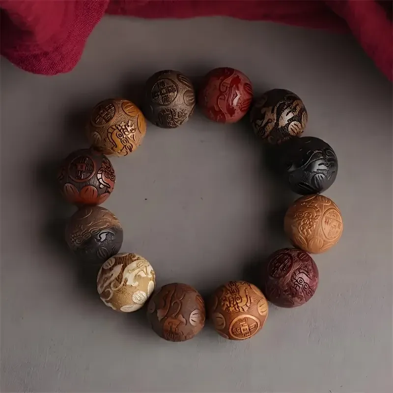 Браслет «Счастливые Деньги» — натуральное дерево, бусины 20 мм, гравировка монет, на резинке, унисекс Киев - изображение 6