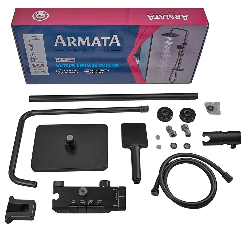 Душова колона Armata BCF-009-J Black зі змішувачем з кнопковим перемикачем, 3 режими (CH6506) Київ - фото 5