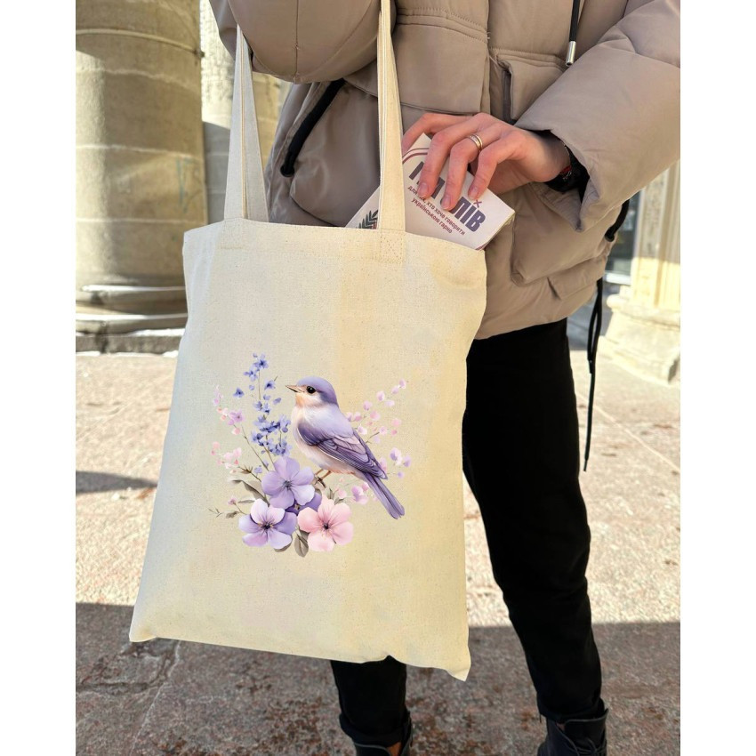 Екошопер BookOpt BK 4106 Пташка на квітах бежевий Киев - изображение 6