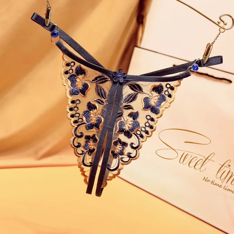 Трусики з розрізом з квітковим принтом сині, розмір універсальний, резинка до 90см Київ - фото 1