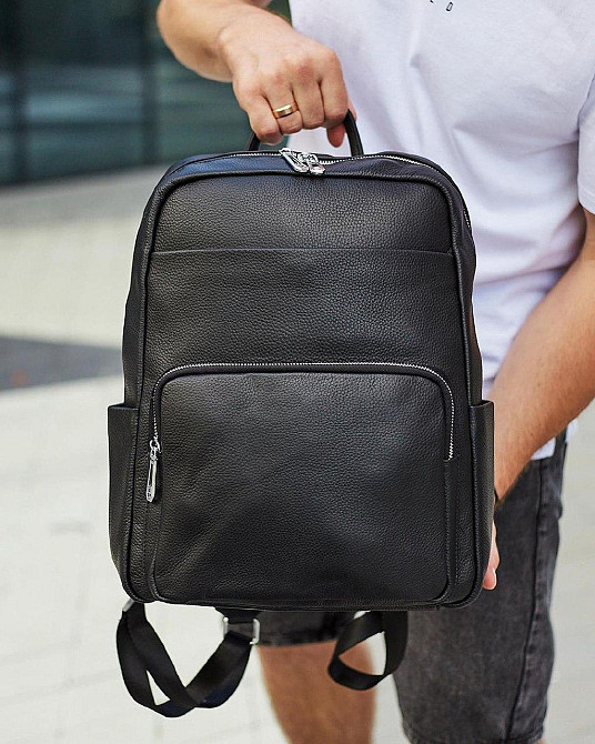 Чоловічий шкіряний рюкзак для поїздок та відпочинку 30х40х16, сумка наплічна Tiding Bag 59331, чорна Кам'янське - фото 3