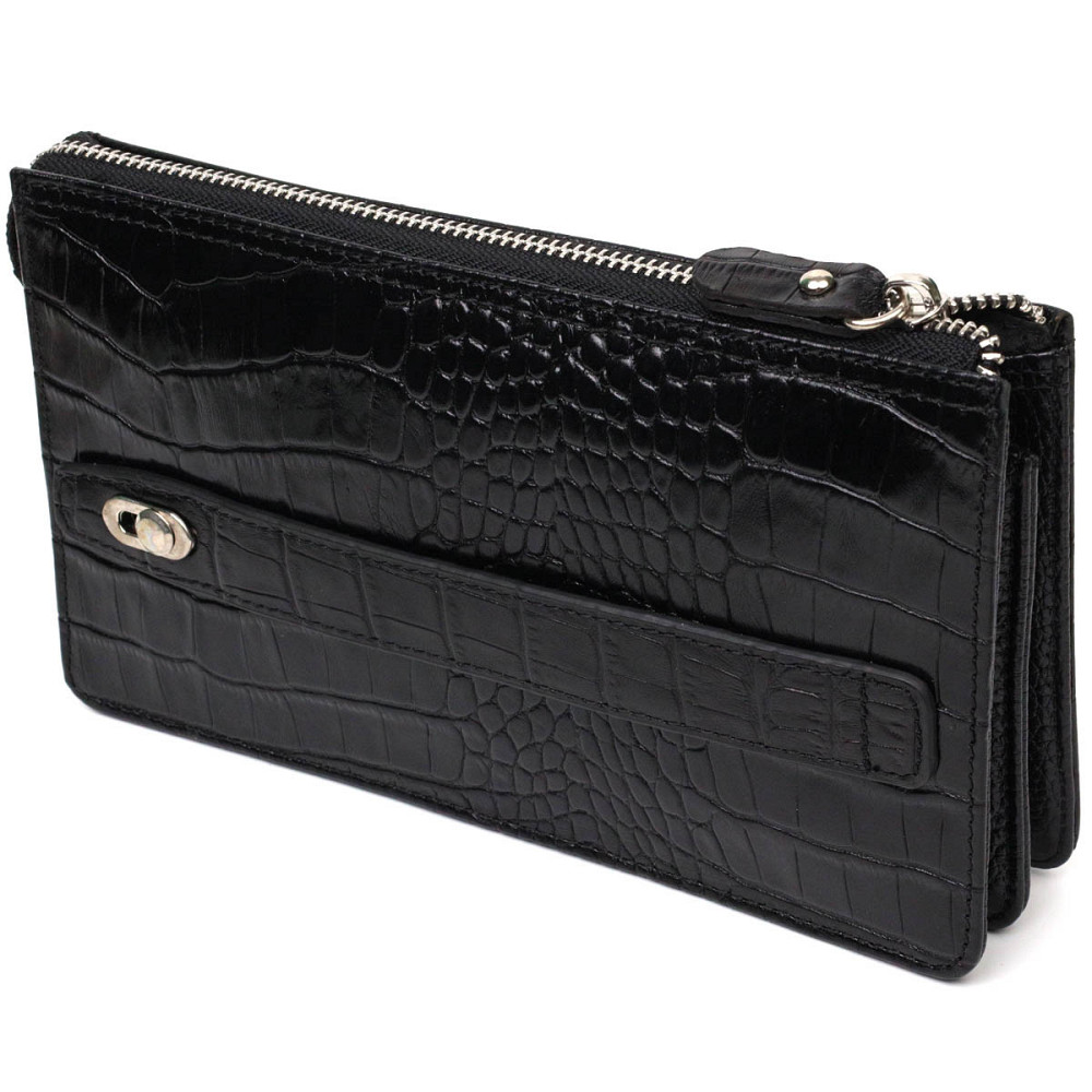 Мужской клатч на два отделения из натуральной кожи с тиснением под крокодила BOND 22044 Черный Киев - изображение 2