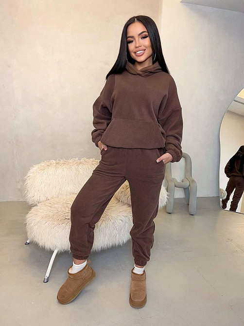 Женский теплый прогулочный костюм двойка: худи и штаны двусторонний флис Одесса - изображение 1