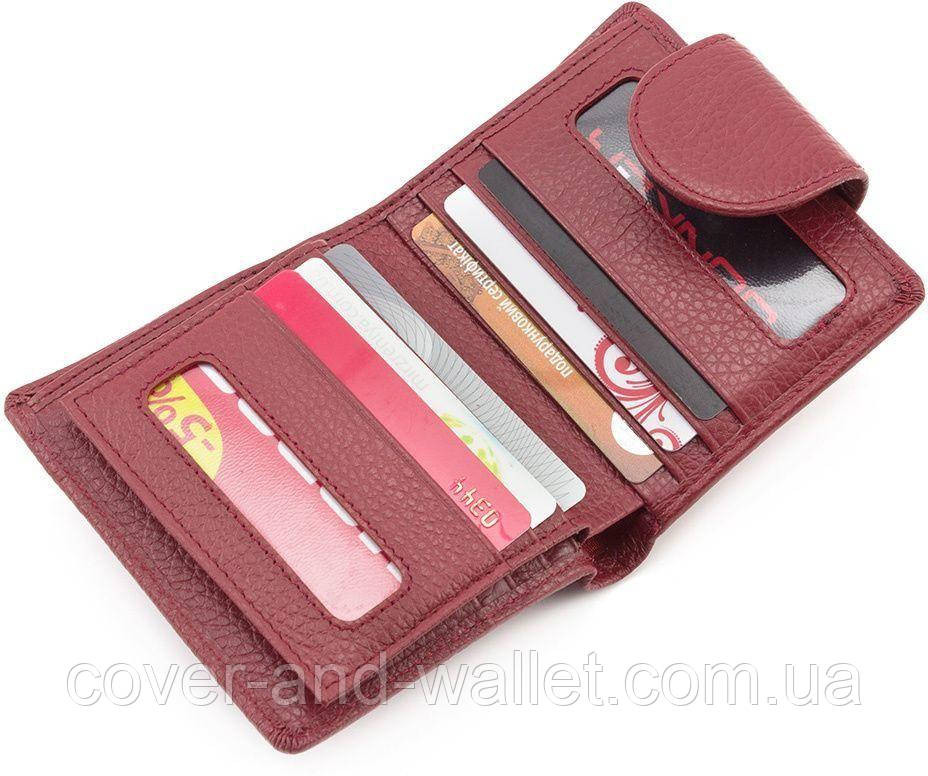 Небольшой женский кожаный кошелек бордового цвета с монетницей на кнопке ST Leather Киев - изображение 7