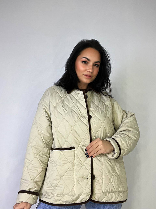 Куртка жіноча Lady Yep 9090 сорочка оверсайз стьобана демісезонна на гудзиках комбінована з вельветом бежева, бежевий, M Київ - фото 20