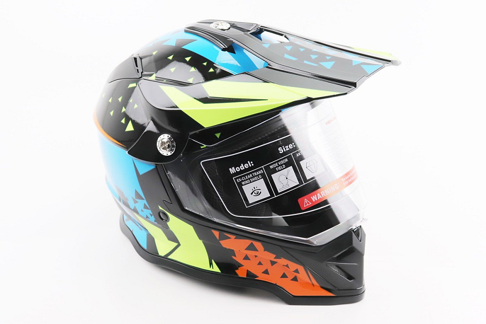 Шолом кросовий/ендуро/АТV зі склом BLD-819-7  М (57-58см), ЧОРНИЙ/ЖОВТО-СИНІЙ Київ - фото 1