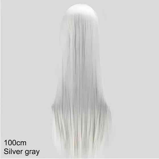 Довгі сірі перуки RESTEQ 100см, пряме волосся, перуки із високоякісних синтетичних термостійких волокон Київ