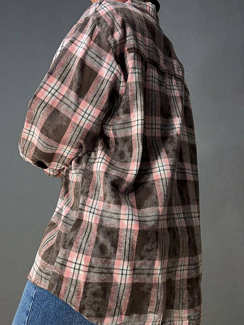 Сорочка жіноча YZY 7765 в клітинку оверсайз широка варена, коричневий, one size Київ - фото 3