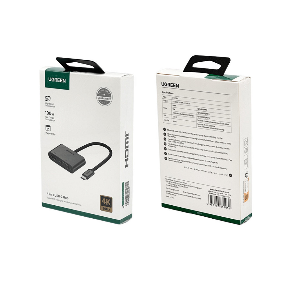 UGREEN USB-C адаптер HDMI, VGA, USB 3.0 (Сірий) Київ - фото 2