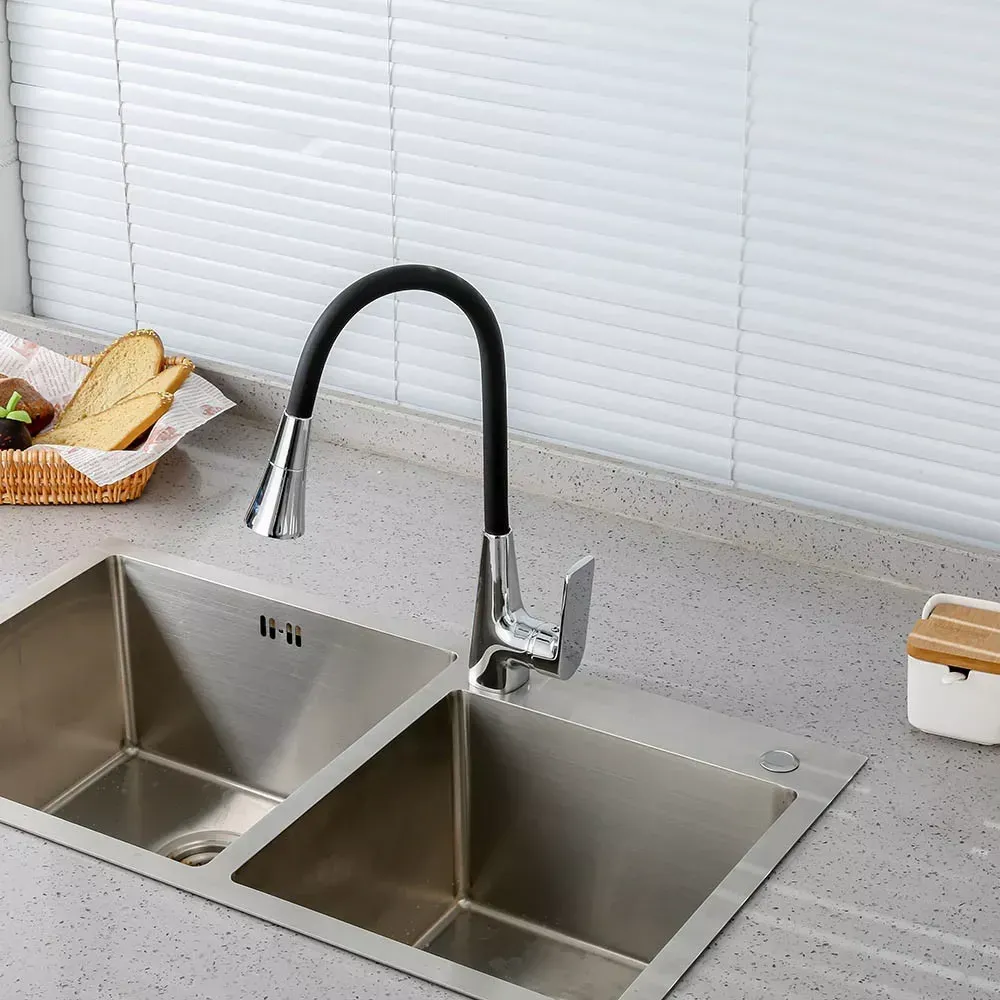 Змішувач для кухні Frap F4471 з гнучким виливом чорний Київ - фото 2