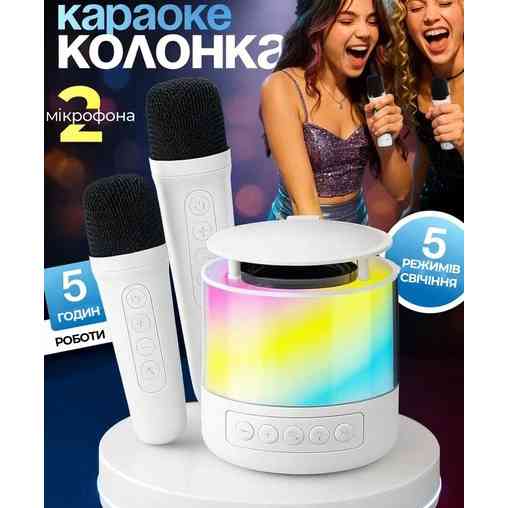 Портативная Bluetooth колонка K19 с подсветкой LED и двумя микрофонами для караоке White WB-48 Львов