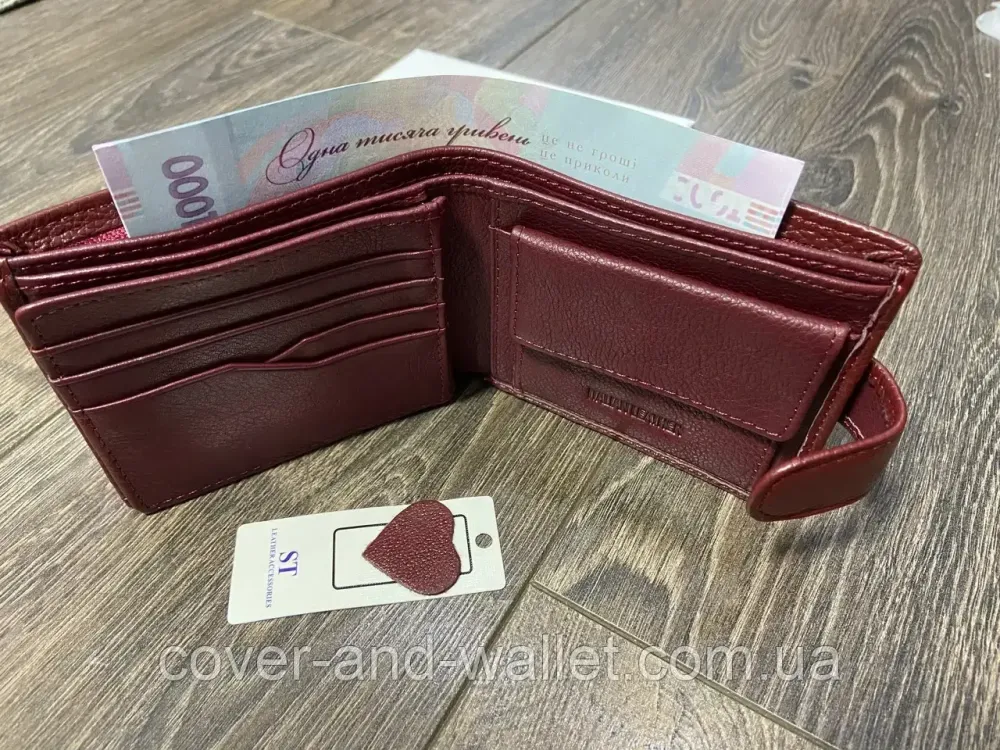 Женское портмоне из натуральной кожи бордового цвета с блоком под карты ST 34 Киев - изображение 8