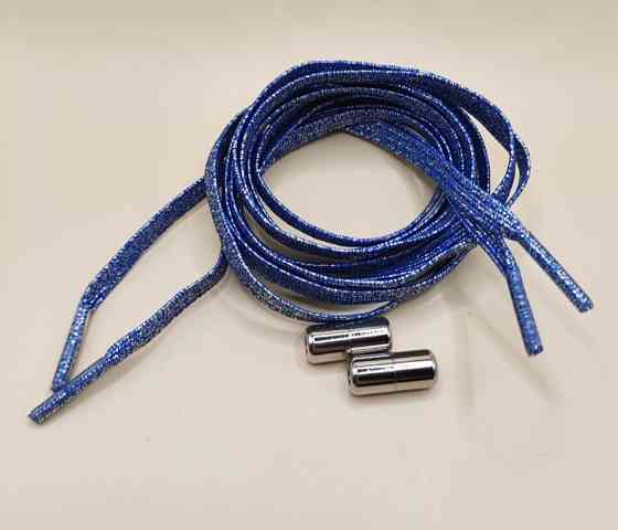 Шнурки эластичные глиттерные с цилиндрической застежкой Синий Смела
