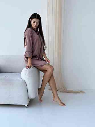 Женская ночная рубашка удлиненная шелковая L Шоколадный Харьков