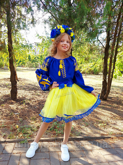 Костюм вышиванка сине-желтый для девочки 