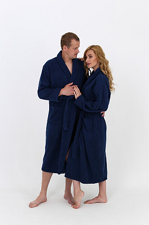 Чоловічий махровий халат Ideal Textile L темно-синій (56860505) Чернівці - фото 4