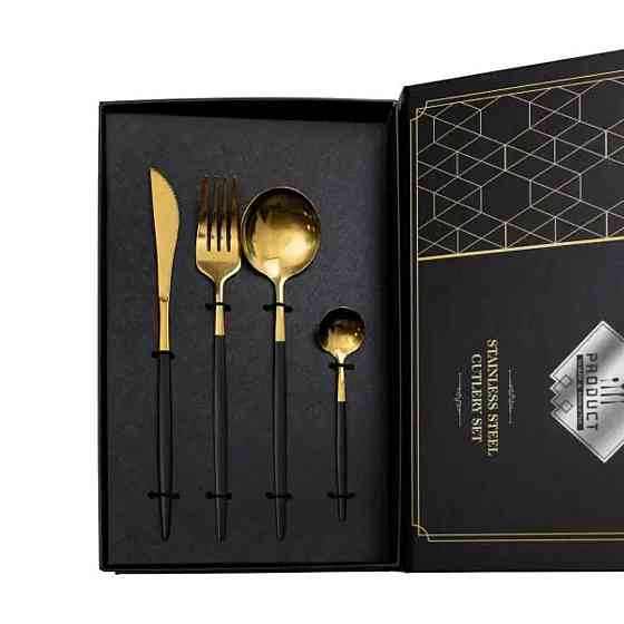 Столовые приборы на 6 персон, 24 предмета, золотистые с черным Киев