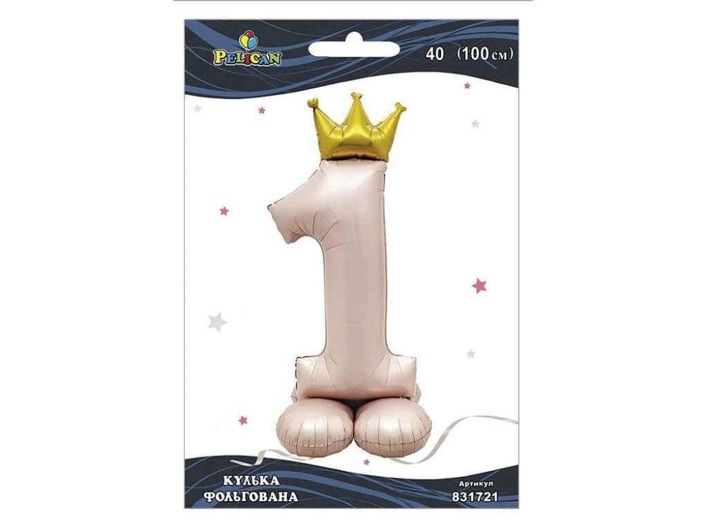 Шарик фольгированная цифра 40 (100 см) с короной на подставке 1 розовый Blush ТМ PELICAN Киев - изображение 1