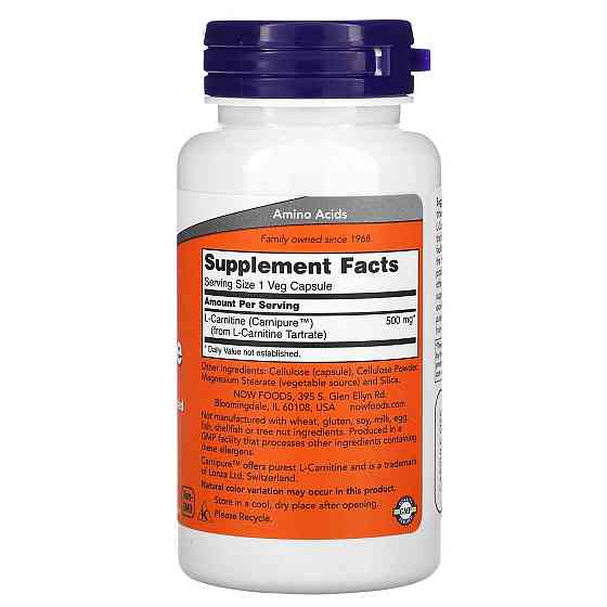 L-карнітин Now Foods L-Carnitine 500 мг 60 вегетаріанських капсул Київ