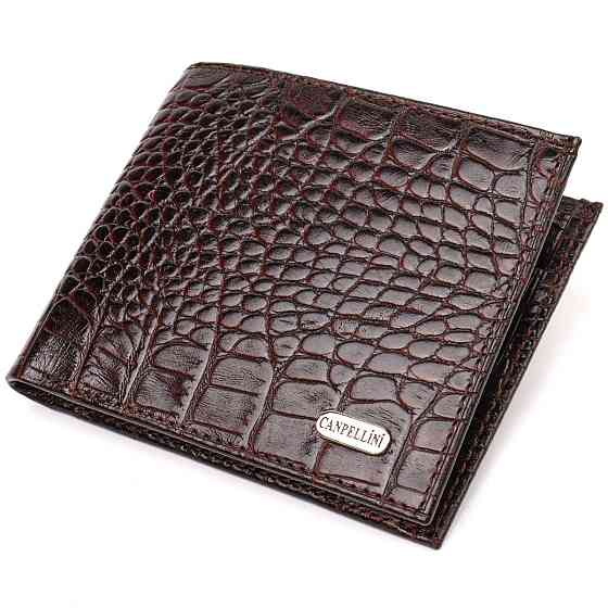 Стильное мужское портмоне из натуральной фактурной кожи с тиснением под крокодила Коричневое (CANPELLINI) Киев