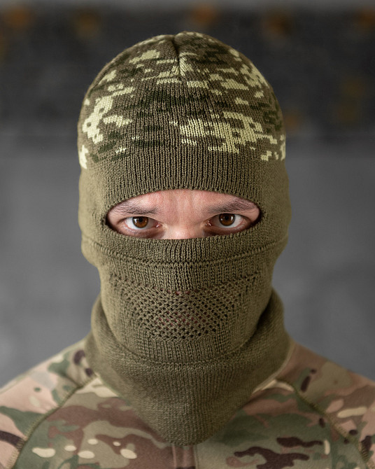 Балаклава чоловіча тактична підшоломник шапка піксель олива в'язана Одеса - фото 1