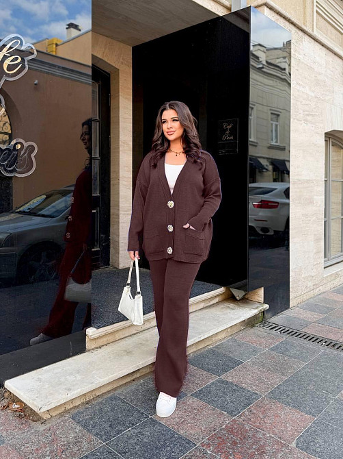 Женский базовый прогулочный костюм: кофта и штаны мелкая машинная вязка Одесса - изображение 1