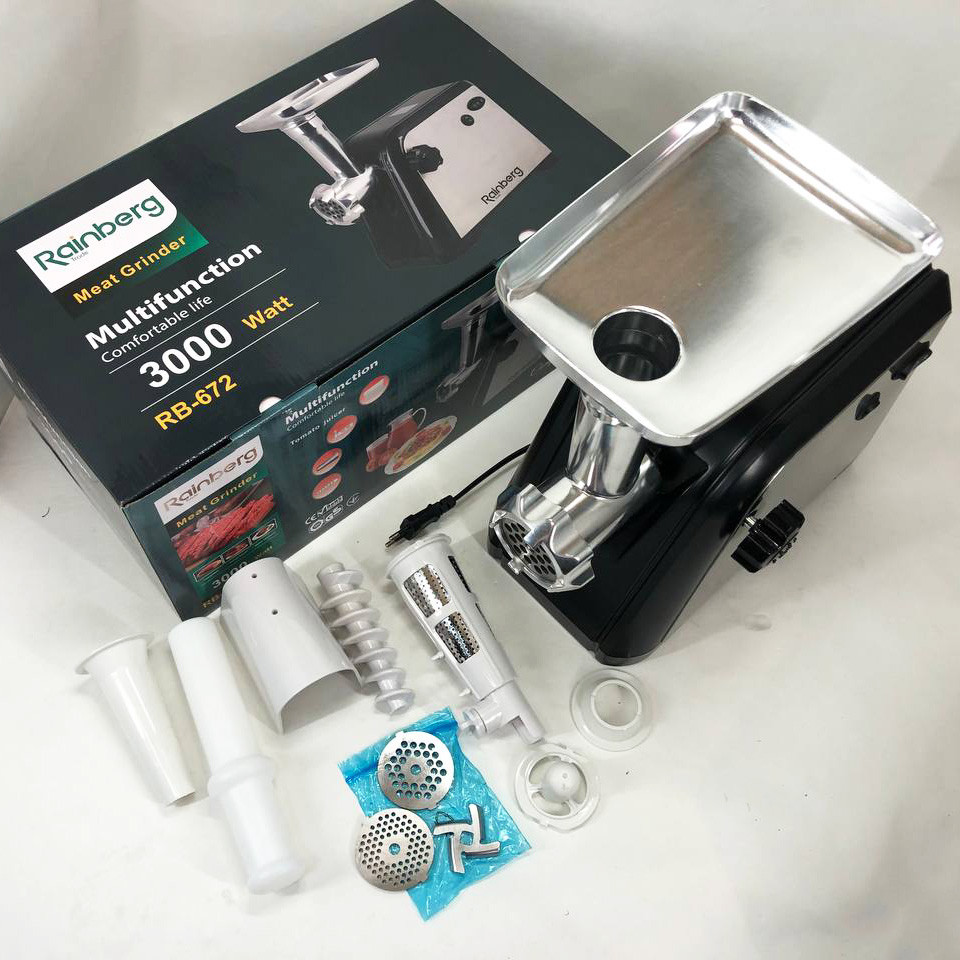 М'ясорубка електрична шнекова з реверсом Rainberg RB-672 3000W, Потужна компактна м'ясорубка для дому SF-24 Івано-Франківськ - фото 7