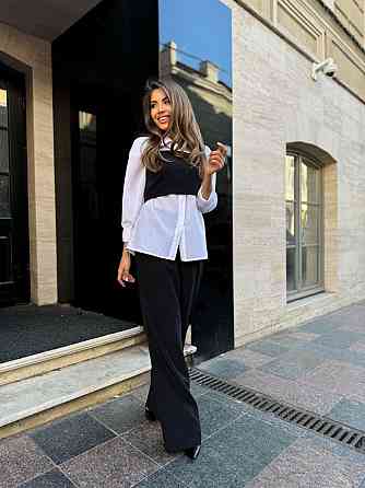 Женский брючный костюм тройка: рубашка, топ и штаны костюмка + шифон 50/52 Одесса