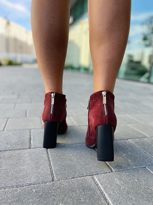 Женские ботинки 95з бордовые натуральная замша высота каблука 9см размер 37р. (1213) Коломия - фото 4