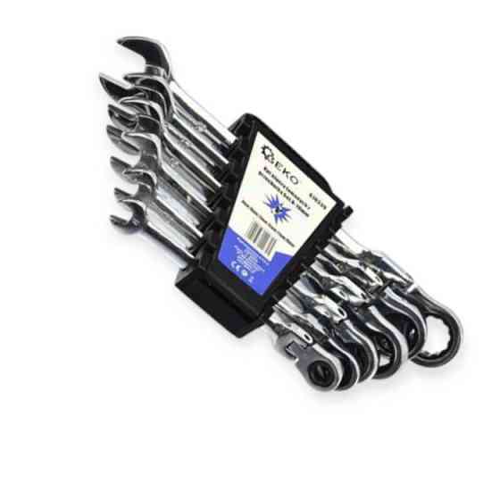 Набір ключів ріжково-накидних з тріскачкою 8-19 мм 6 шт (планшет) CrV шарнірні Geko Мукачево