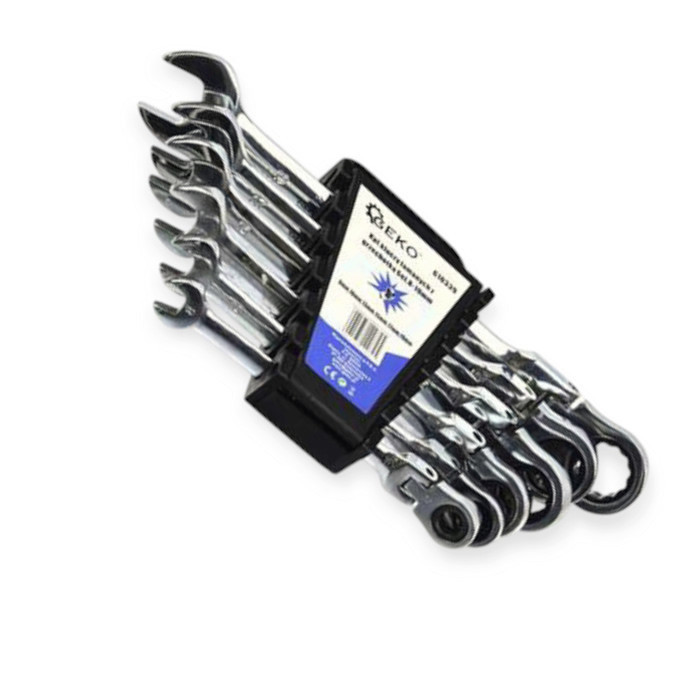 Набір ключів ріжково-накидних з тріскачкою 8-19 мм 6 шт (планшет) CrV шарнірні Geko Мукачево - фото 2