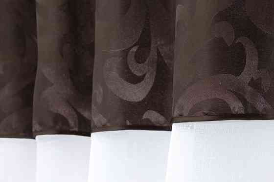 Кухонный комплект VR-Textil № 084к шторки с ламбрекеном белый с коричневым 270х170 см (52-0617) Киев