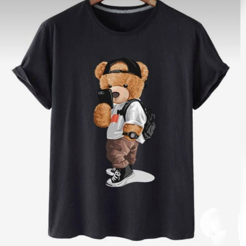 Футболка женская турецкий трикотаж 3D накат Черный Мишка Селфи Харьков - изображение 1