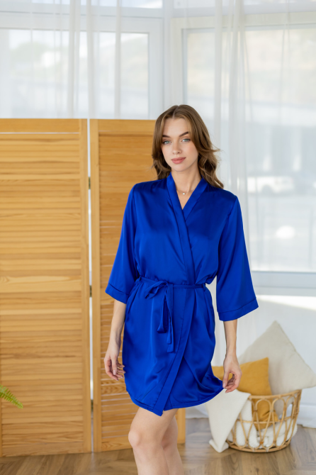 Шелковая ночнушка с халатом Синий 46/48 Харьков - изображение 2