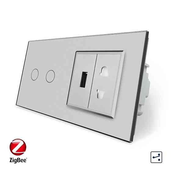 LIVOLO Розумний сенсорний прохідний/перехресний вимикач 2 сенсора 1 розетка 1 USB Livolo сірий Коломия