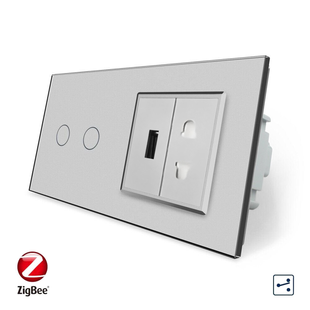 LIVOLO Розумний сенсорний прохідний/перехресний вимикач 2 сенсора 1 розетка 1 USB Livolo сірий Коломия - фото 1