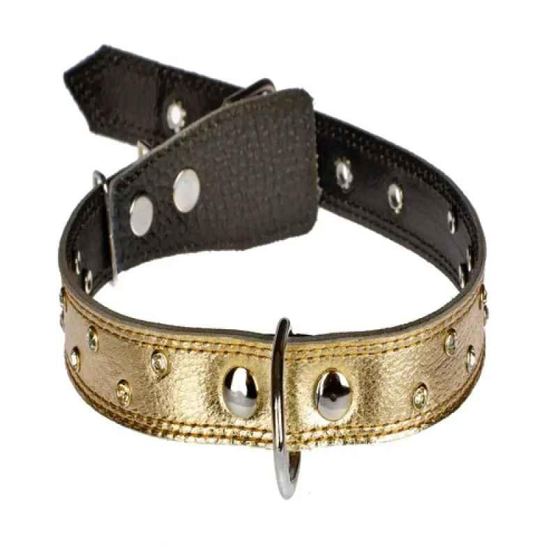 Нашийник 4243 30мм "Перламутр" шкіряний подвійний прикрашений стразами Мідний Вінниця - фото 1