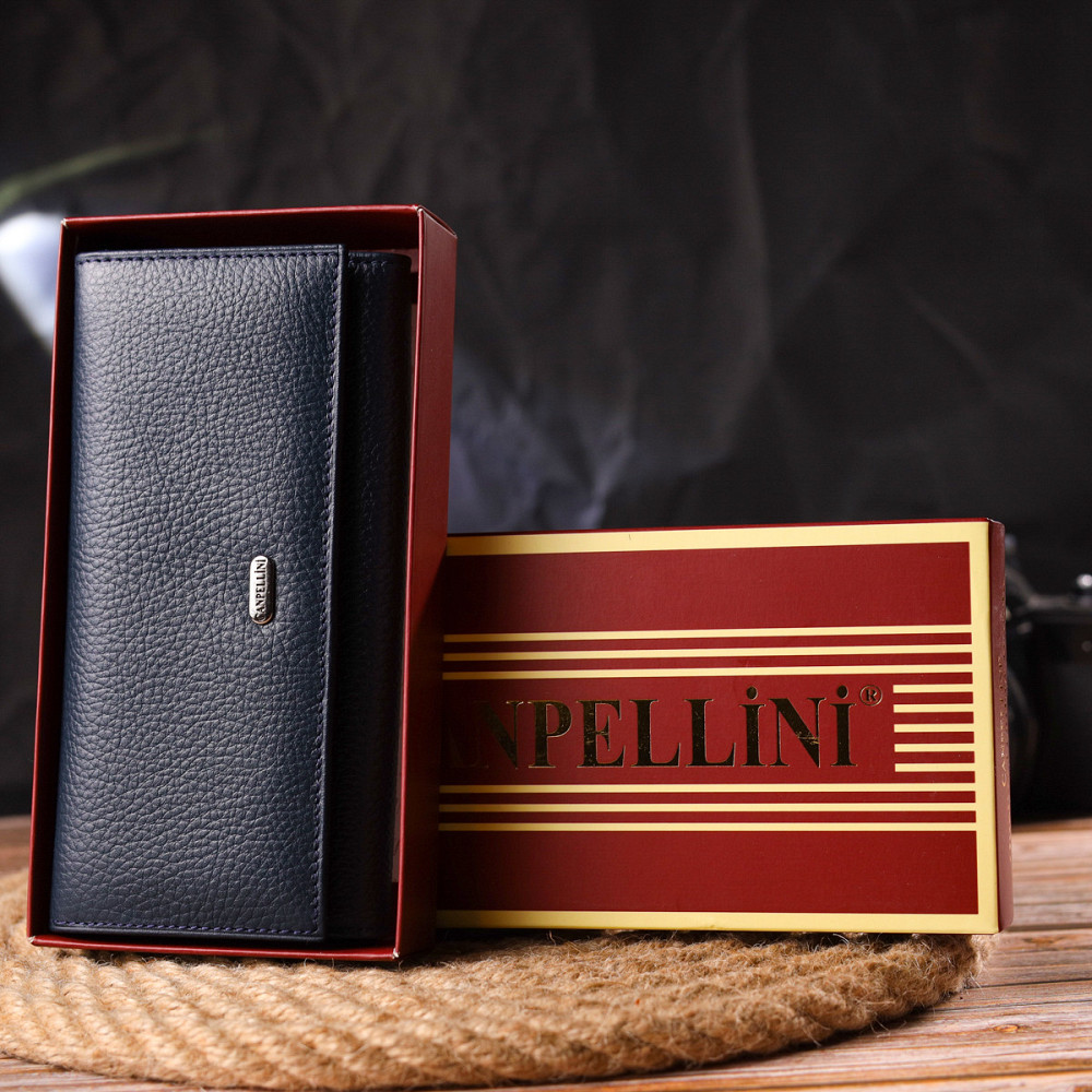 Практичный женский кошелек из натуральной зернистой кожи CANPELLINI 21659 Синий Киев - изображение 10