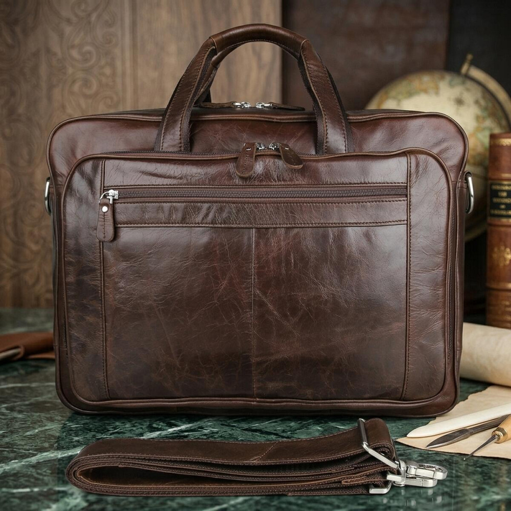 Сумка мужская Vintage 14371 для ноутбука 17 дюймов Коричневая Киев - изображение 13