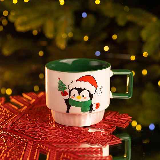 Новорічна порцелянова Пінгвін 400 (мл) Біла з зеленим Yiwu FM-CS-50P Коломия