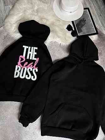 Парні теплі худі для закоханих з написом на спині тринитка на флісі Одеса