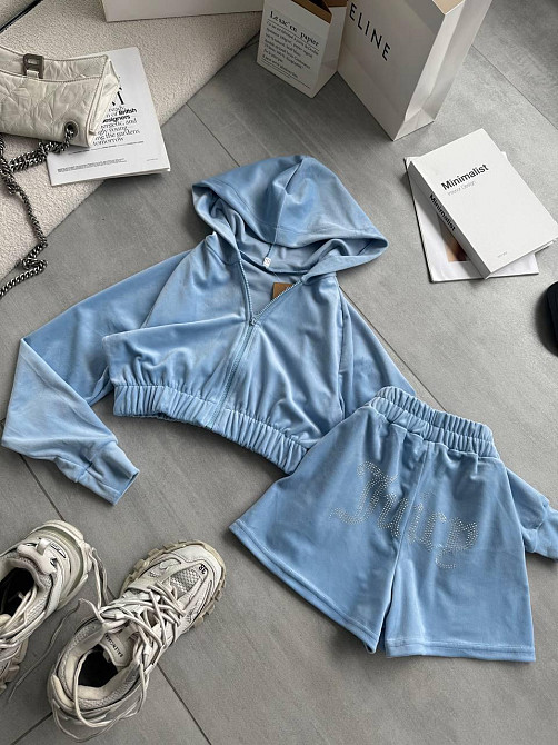 Женский стильный повседневный велюровый костюм Голубой, 42/44 Одесса - изображение 1