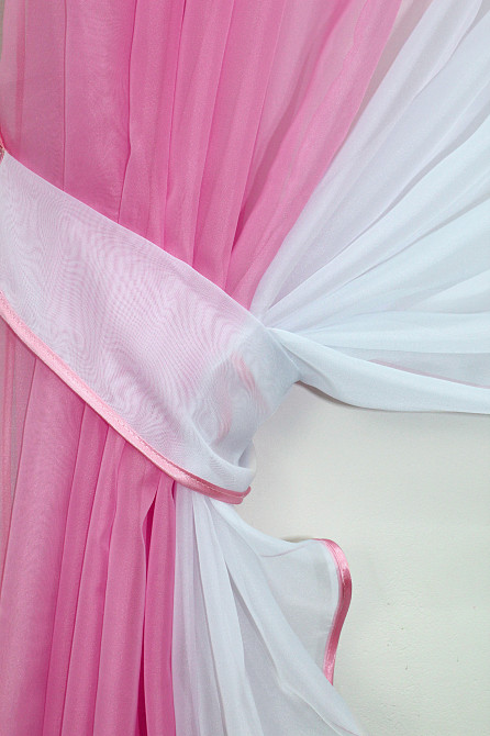 Кухонные шторки VR-Textil № 096к с подвязками розовый с белым 400х170 см (50-807) Киев - изображение 3