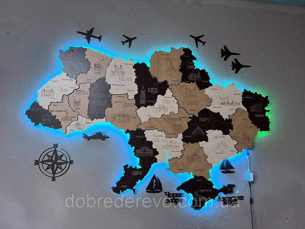 Багатошарова карта України з підсвіткою 100х70 см. Вижниця - фото 4